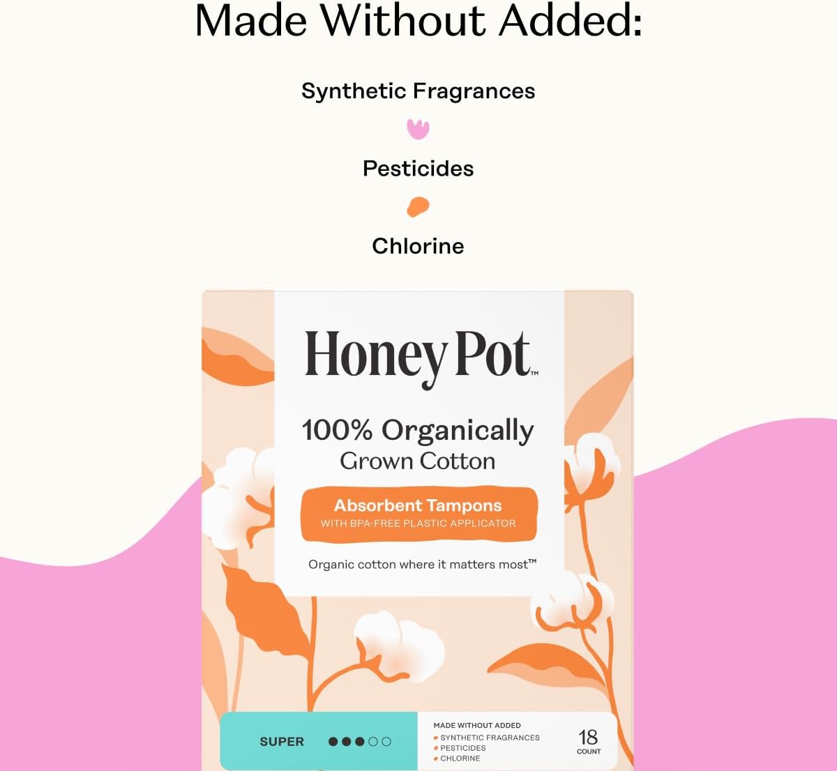 The Honey Pot Company - 100% Organic Cotton Tampons - Super Absorbency | Multipack - Tampons w/BPA Free Plastic Applicator - Unscented - Without Fragrances or Chlorine - Feminine Care - 54ct - Image 3