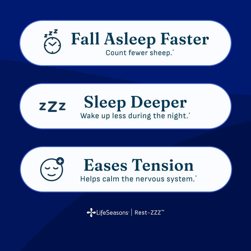 LifeSeasons Rest-ZZZ - Natural Sleep Support Supplement - Fall Asleep & Stay Asleep - Calms Nervous System - Ease Muscle Tension & Restlessness - Low Dose Melatonin GABA & Chamomile - 60 Capsules - Image 2