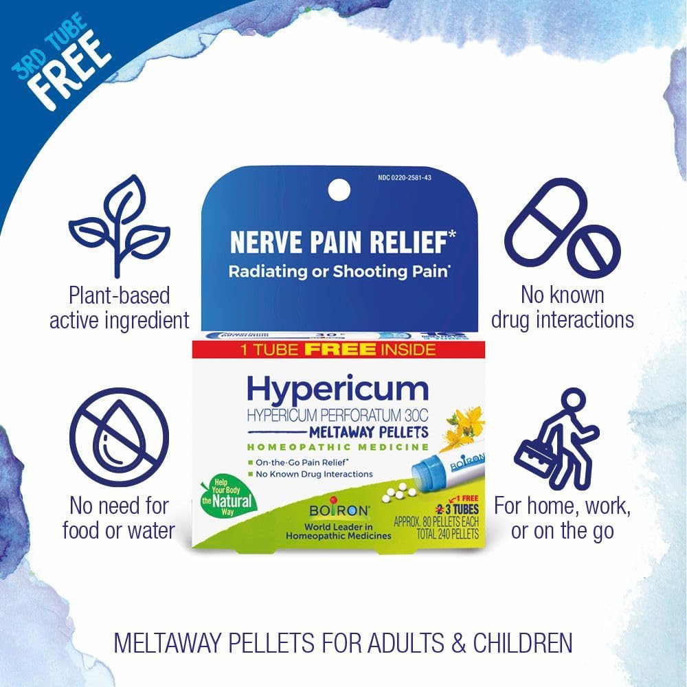 Boiron Hypericum Perforatum 30C Homeopathic Medicine for Relief from Nerve Pain, Toothaches, Pain in Legs or Back, and Shooting Pains - 3 Count (240 Pellets) - Image 3