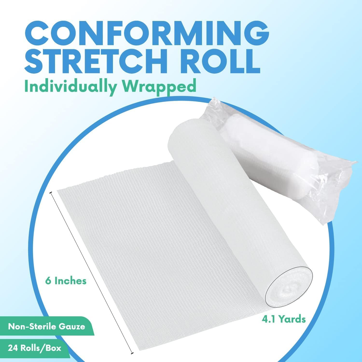 HEALQU Premium Gauze Rolls - 2' x 4.1 Yards - 24 Rolls, Individually Wrapped Conforming Stretch Gauze Bandage - Super Soft Woven Stretch Bandages for Primary Wound Dressing Support - Image 3