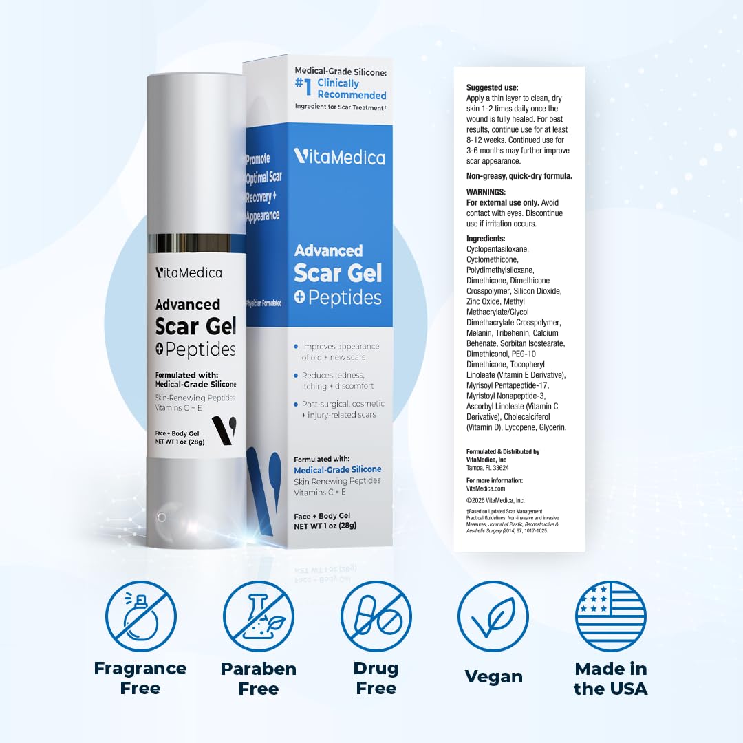 VitaMedica Silicone Scar Gel + Peptides - Medical Grade, 1 oz | For Old & New Scars, Acne, Surgical, Burn & Keloid - Reduces Redness & Itching - For Face & Body - Image 7