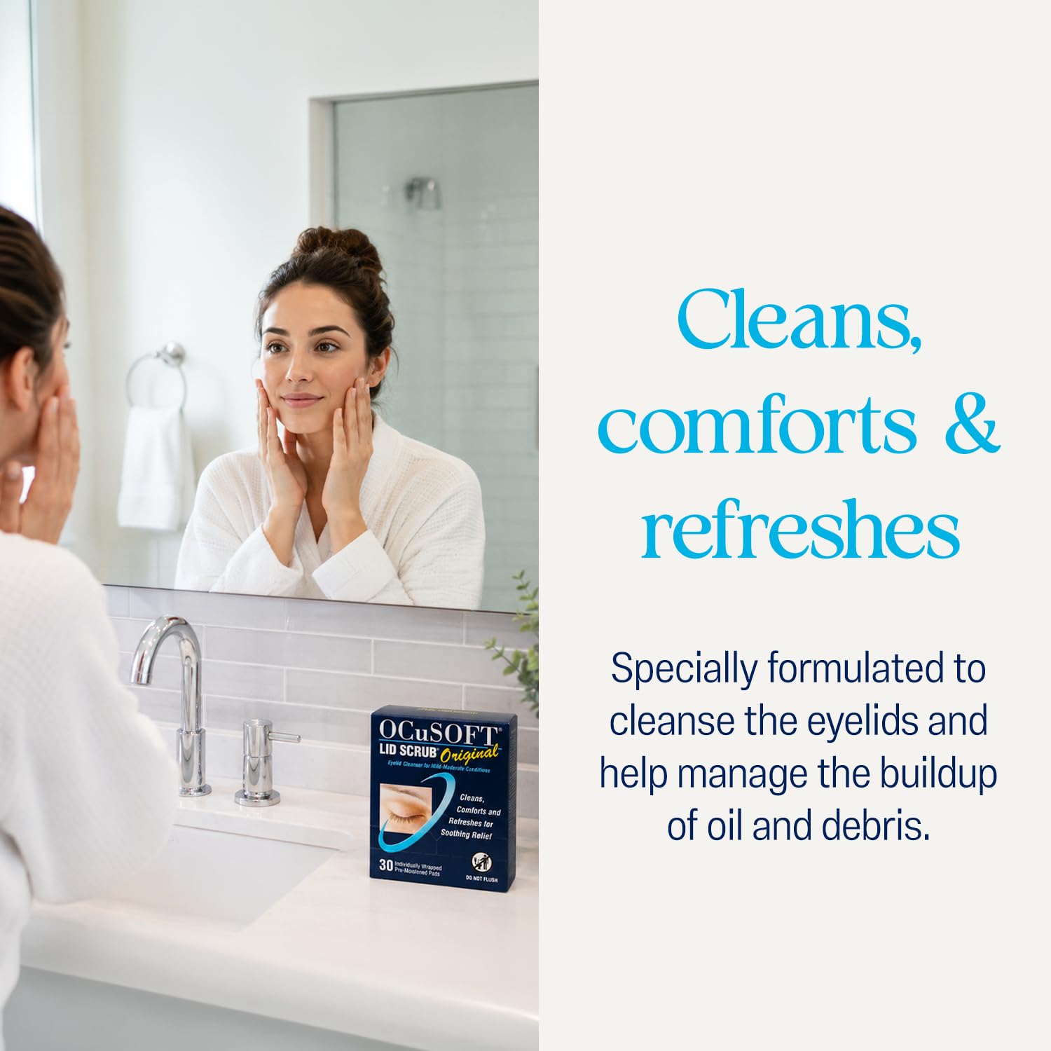 OCuSOFT Lid Scrub Original Eyelid Cleanser - Pre-Moistened Eyelid Wipes for Mild to Moderate Conditions - Eyelid Cleanser to Clean, Comfort & Soothe Irritated Eyelids - 30 Count | For Irritated Eyelids Associated with Blepharitis, Dry Eye, Meibomian Gland Dysfunction and Contact Lens Use - Image 2