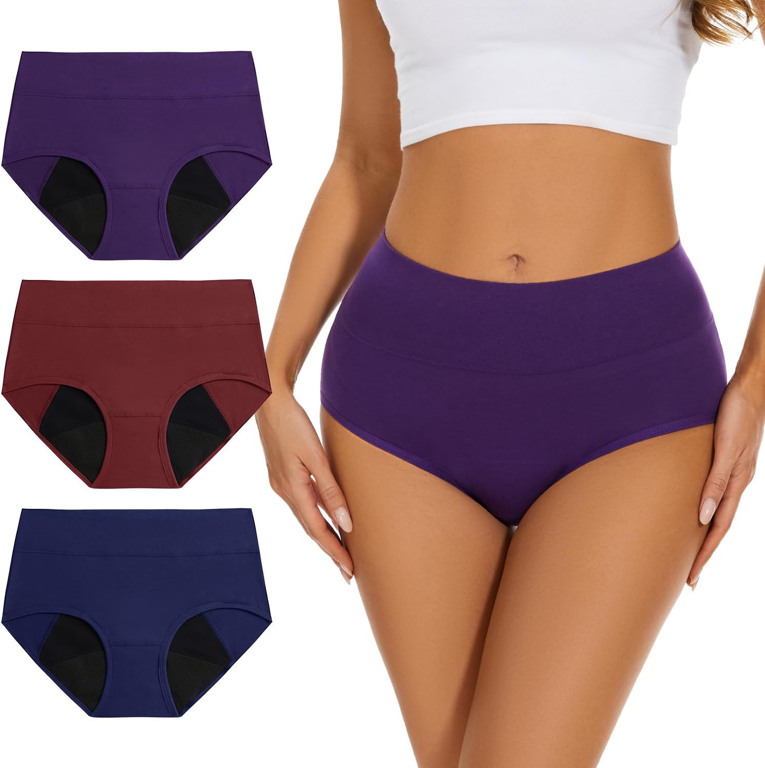 Allbase Incontinence Underwear for Women High Absorbency Period Panties Ladies Leakproof Protective Menstrual Postpartum Bladder Control Washable Cotton Briefs Multipack
