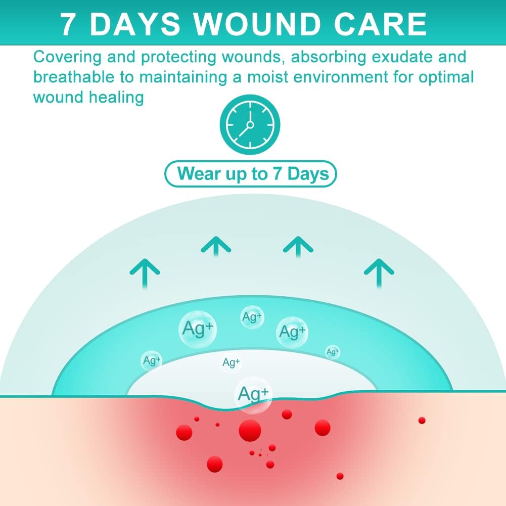 Dimora Silver Sacrum Ag Foam Wound Dressing Silicone Adhesive Bandages 7x7 | Ag Sliver Silicone Foam Dressing, Post Surgery Bed sore Pressure, Waterproof Sacral Pad, Absorbent Breathable - Image 6