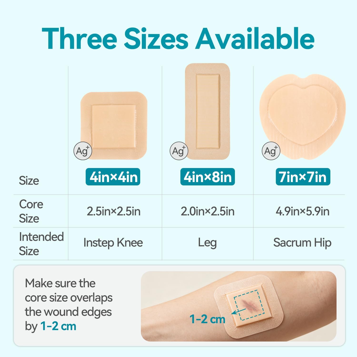 Dimora Silver Sacrum Ag Foam Wound Dressing Silicone Adhesive Bandages 7x7 | Ag Sliver Silicone Foam Dressing, Post Surgery Bed sore Pressure, Waterproof Sacral Pad, Absorbent Breathable - Image 5