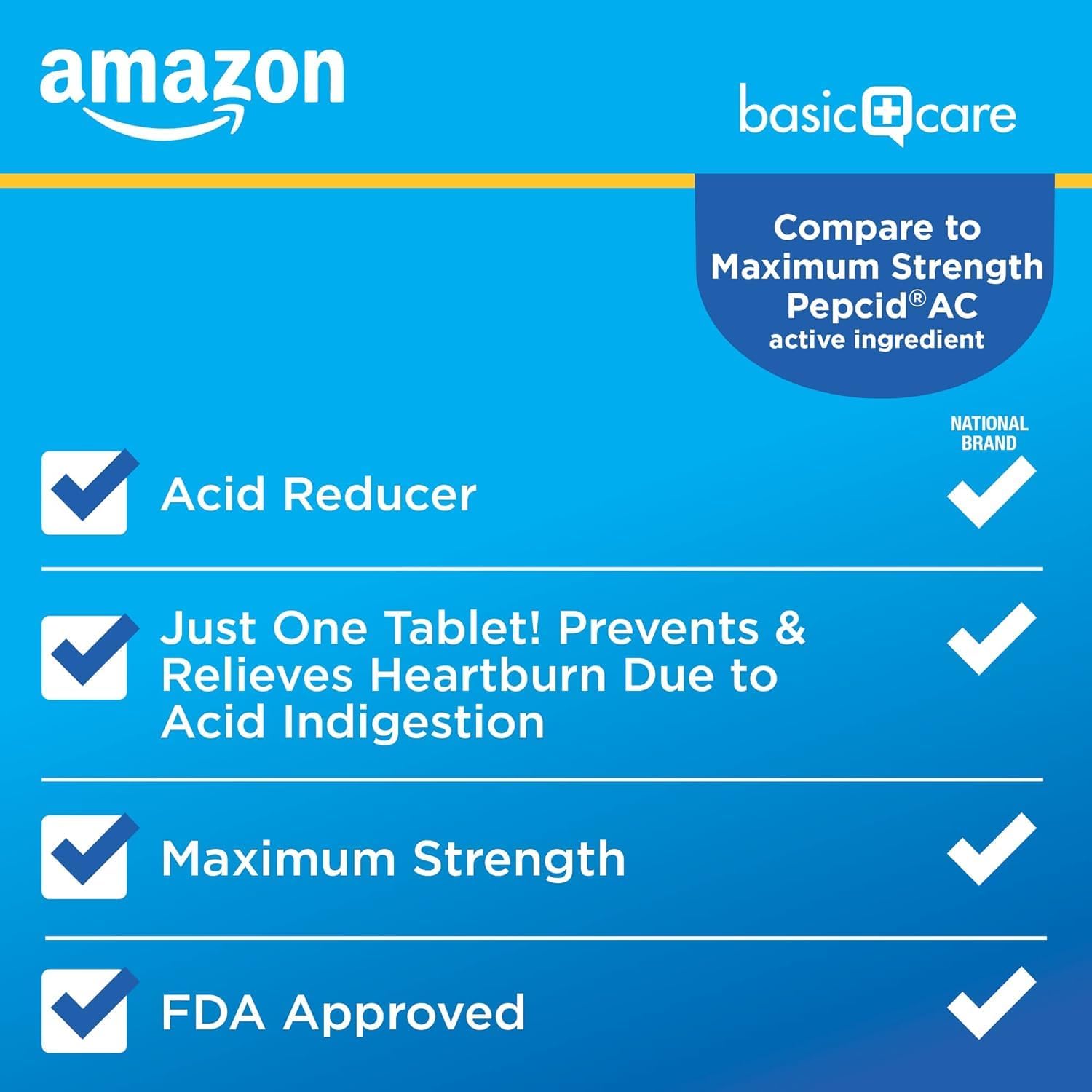 Amazon Basic Care Maximum Strength Famotidine Tablets 20 mg, Acid Reducer for Heartburn Relief, Prevents & Relieves Acid Indigestion, Heartburn Medicine, 12 Hour Protection, 200 Count - Image 2