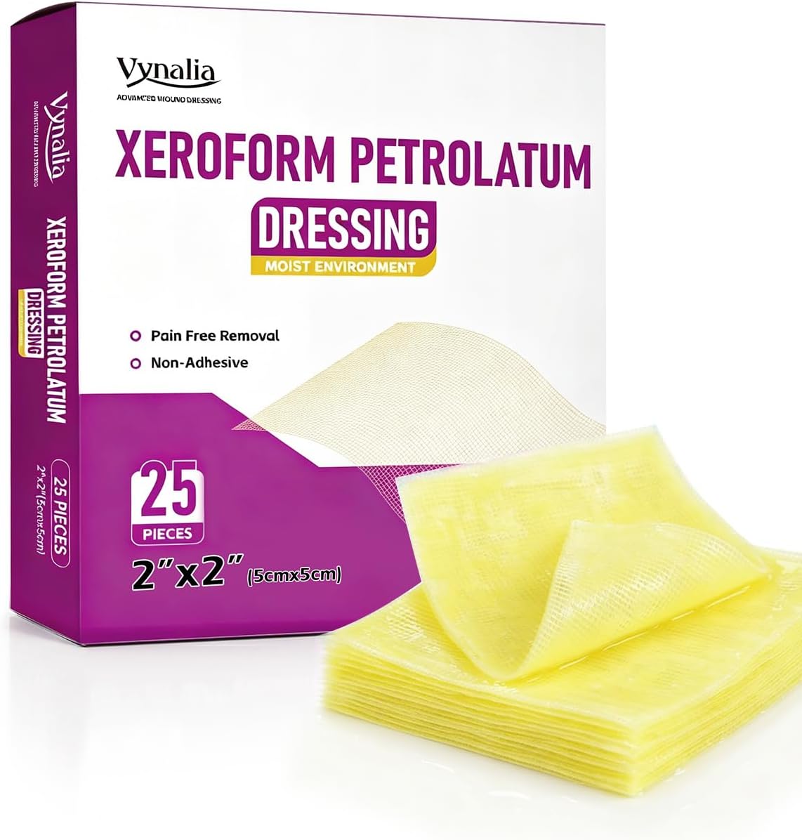 Xeroform Petrolatum Dressing 2"x2" Pack of 25, Non Stick Pads for Wounds, Non-Adherent Gauze, Fine Mesh Sterile for Wound Care, Burns, Lacerations, Skin Grafts & Surgical Incisions