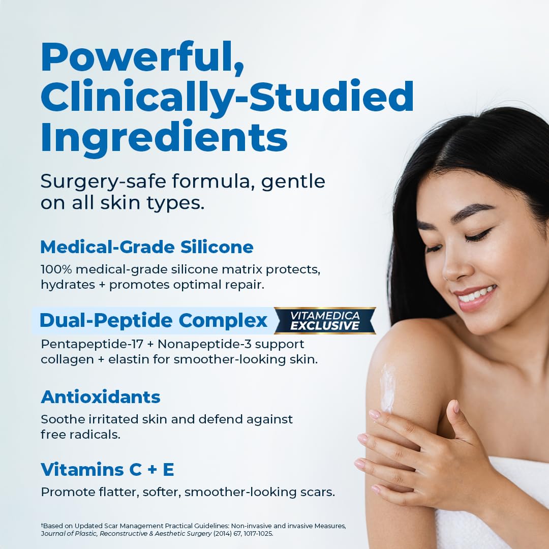 VitaMedica Silicone Scar Gel + Peptides - Medical Grade, 1 oz | For Old & New Scars, Acne, Surgical, Burn & Keloid - Reduces Redness & Itching - For Face & Body - Image 3
