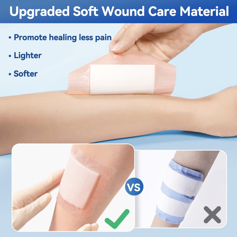 Dimora 20 Count Silicone Super Absorbent Wound Dressing 6" x 6" - Large Adhesive Bandage for Heavy Exudate, Border Wound Care Pads for Pressure Sore and Post-Surgical Incisions - Image 5