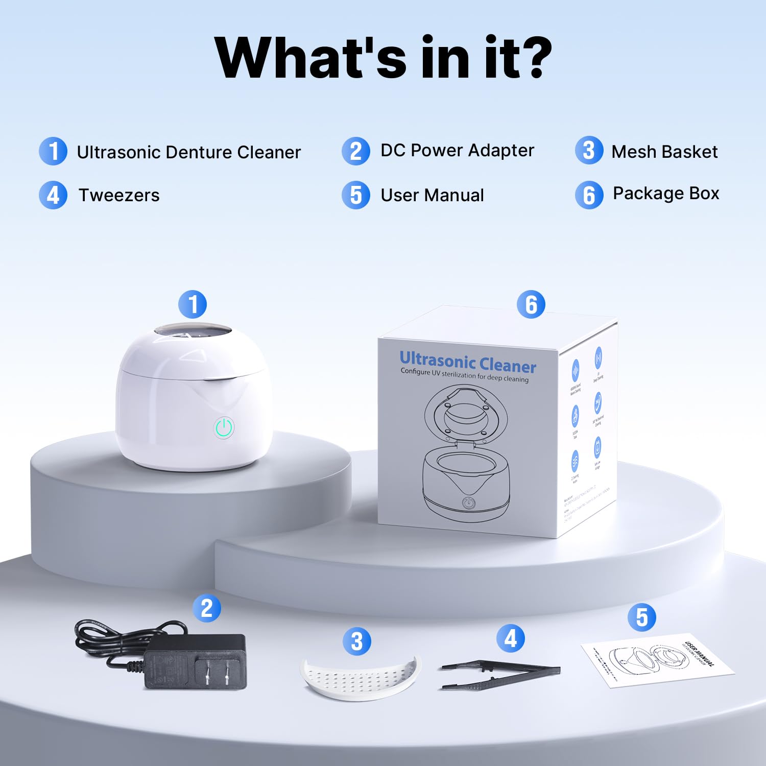 CXRUY Ultrasonic Retainer Cleaner - UV Dental Cleaning Pod Night Guard Cleaner for Dentures, Aligner, Braces, Toothbrush Heads, Jewelry (White) - Image 8
