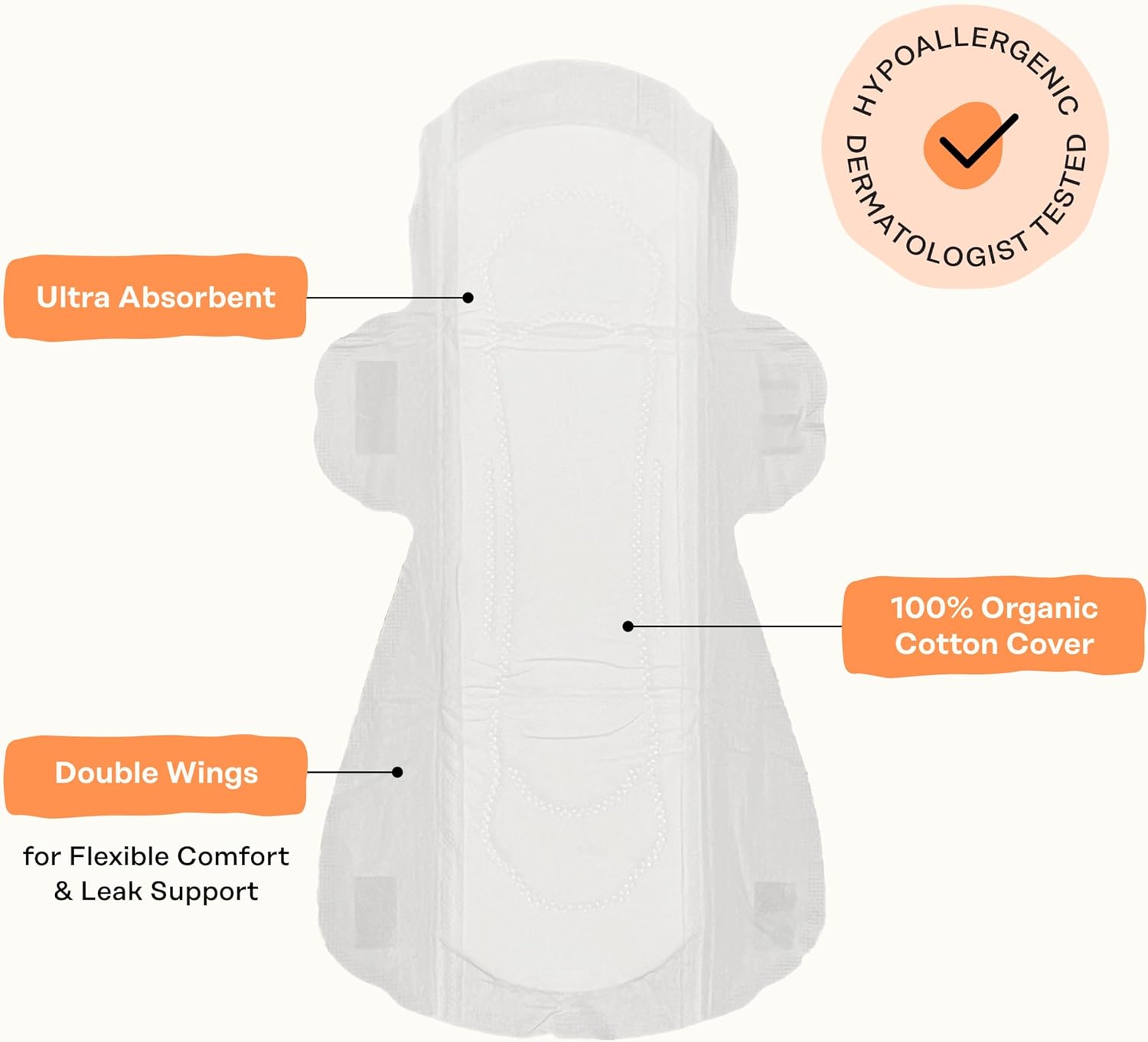 The Honey Pot Company - Cotton Comfort - Heavy Flow Daytime Pads for Women | Non-Herbal - Organic Cotton Cover - Menstrual Pads w/Wings - No Fragrance & Ultra-Absorbent Pulp Core - Feminine Care - 56ct - Image 4
