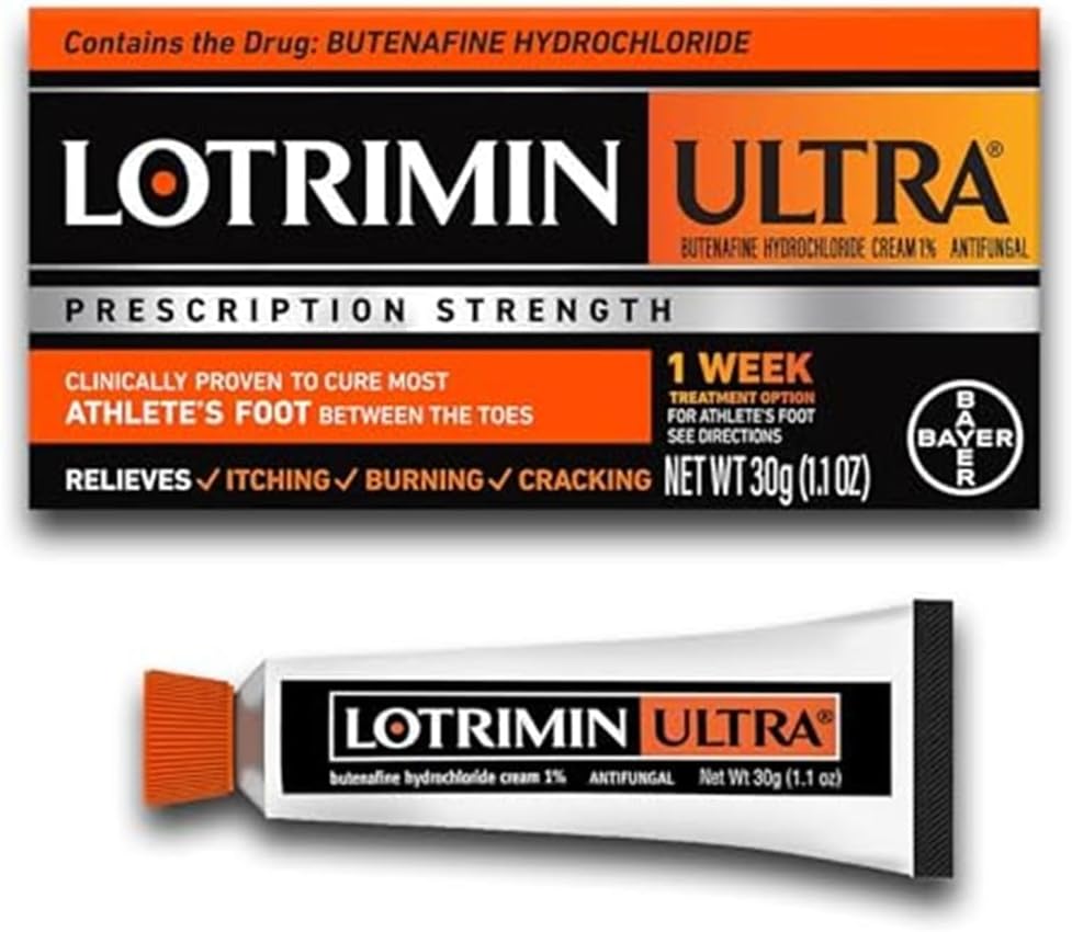 Lotrimin Ultra 1 Week Athlete's Foot Treatment, Prescription Strength Butenafine Hydrochloride 1%, Cures Most Athlete’s Foot Between Toes, Cream, 1.1 Oz