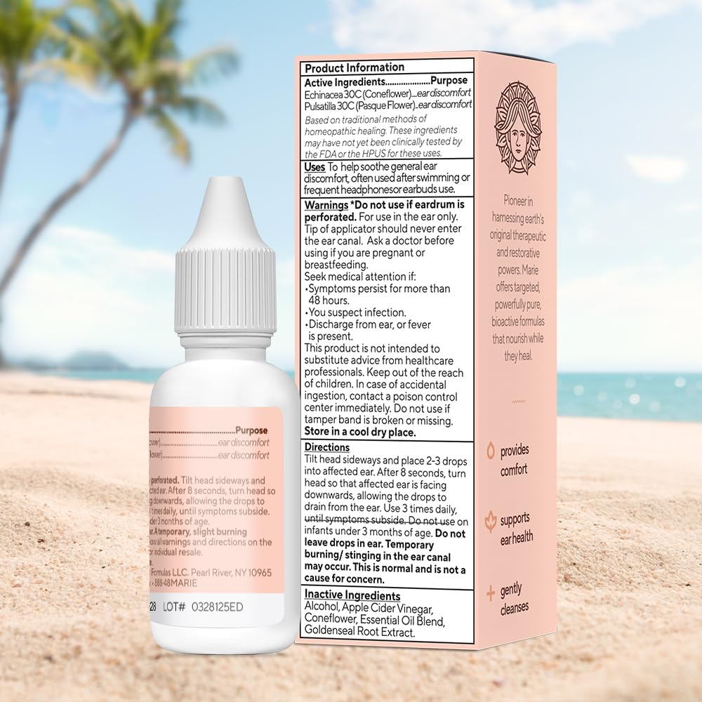 Marie Originals Natural Ear Drops for Ear Cleaning, Adults & Kids, 0.5 oz | Ear cleaning drops for dry, itchy ears and everyday ear care; plant-based formula ideal for adults, kids and swimmers - Image 6