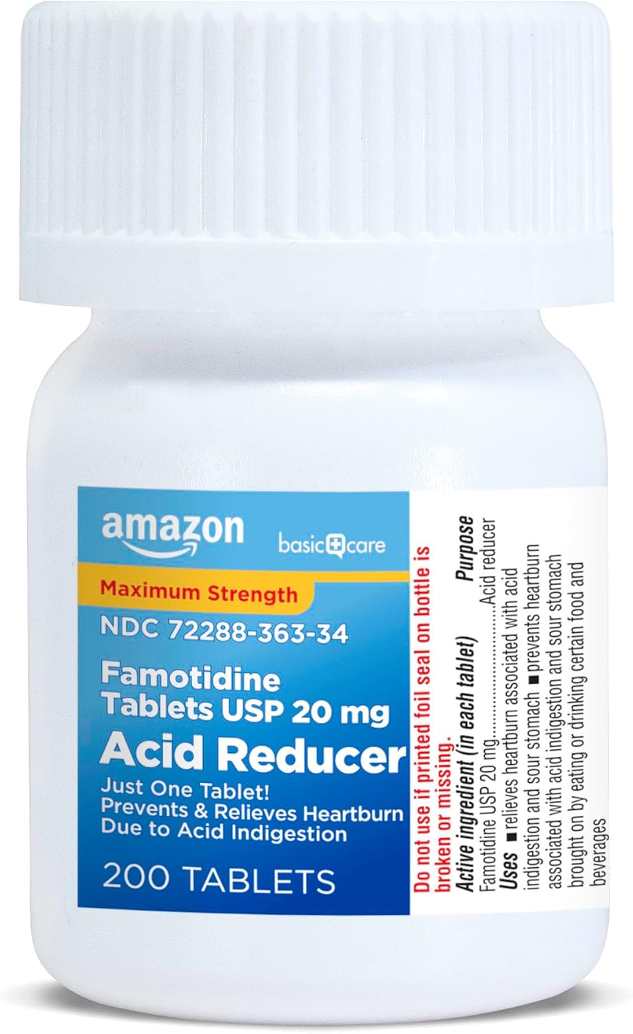 Amazon Basic Care Maximum Strength Famotidine Tablets 20 mg, Acid Reducer for Heartburn Relief, Prevents & Relieves Acid Indigestion, Heartburn Medicine, 12 Hour Protection, 200 Count - Image 6