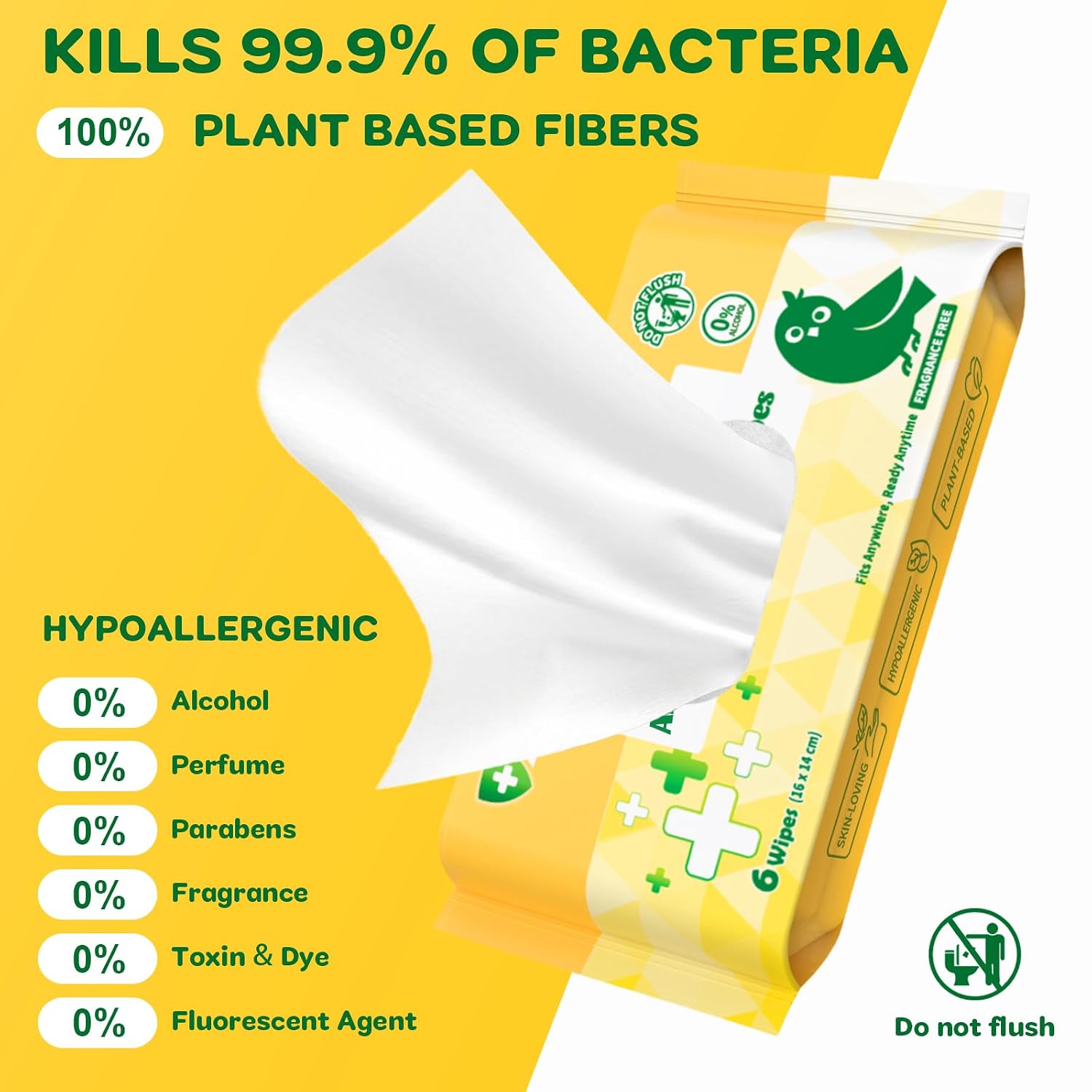 Travel Antibacterial Hand Wipes, 99% Water Hand Sanitizer Wipes, Safe for Sensitive Skin & Hypoallergenic Hand Sanitizing Pocket Wipes, 48 Count (8 Packs of 6) - Image 2