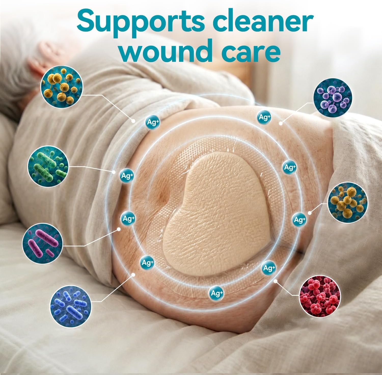 Dimora Silver Sacrum Ag Foam Wound Dressing Silicone Adhesive Bandages 7x7 | Ag Sliver Silicone Foam Dressing, Post Surgery Bed sore Pressure, Waterproof Sacral Pad, Absorbent Breathable - Image 3