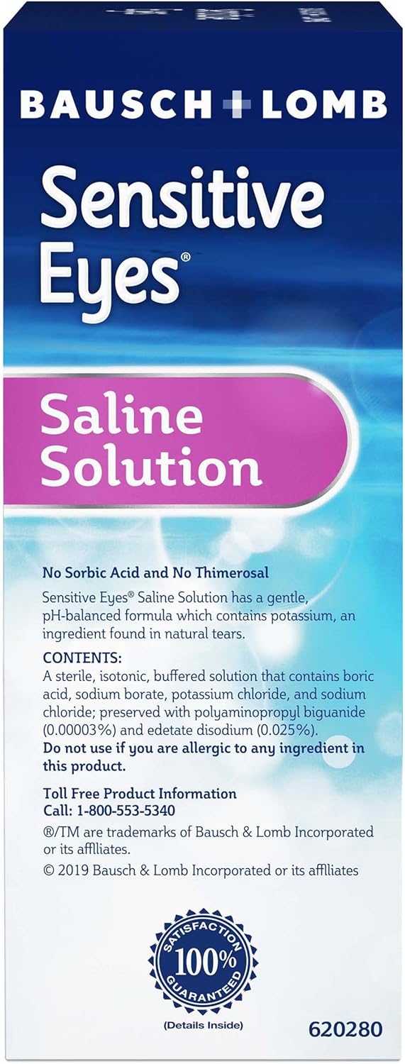 Bausch + Lomb Sensitive Eyes Saline Solution, Gentle Daily Rinse for Soft & Gas Permeable Contact Lenses, with Potassium, 12 Fl Oz (Pack of 2) - Image 8