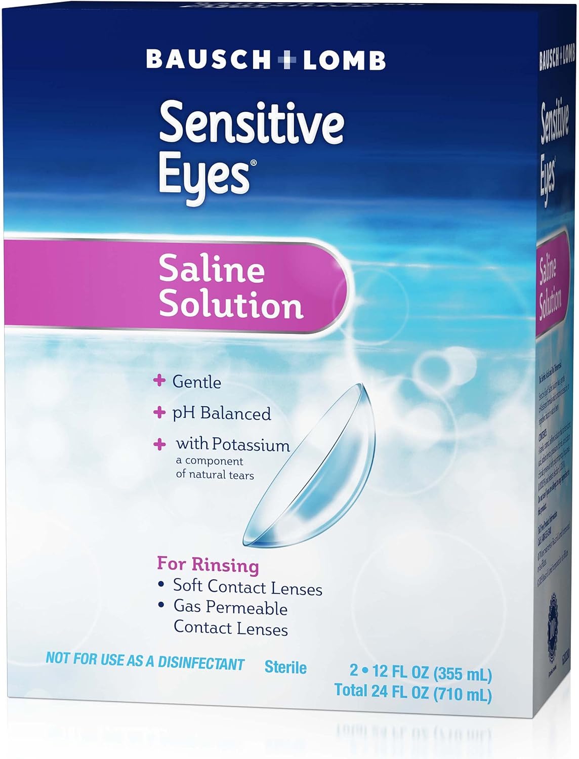 Bausch + Lomb Sensitive Eyes Saline Solution, Gentle Daily Rinse for Soft & Gas Permeable Contact Lenses, with Potassium, 12 Fl Oz (Pack of 2) - Image 5