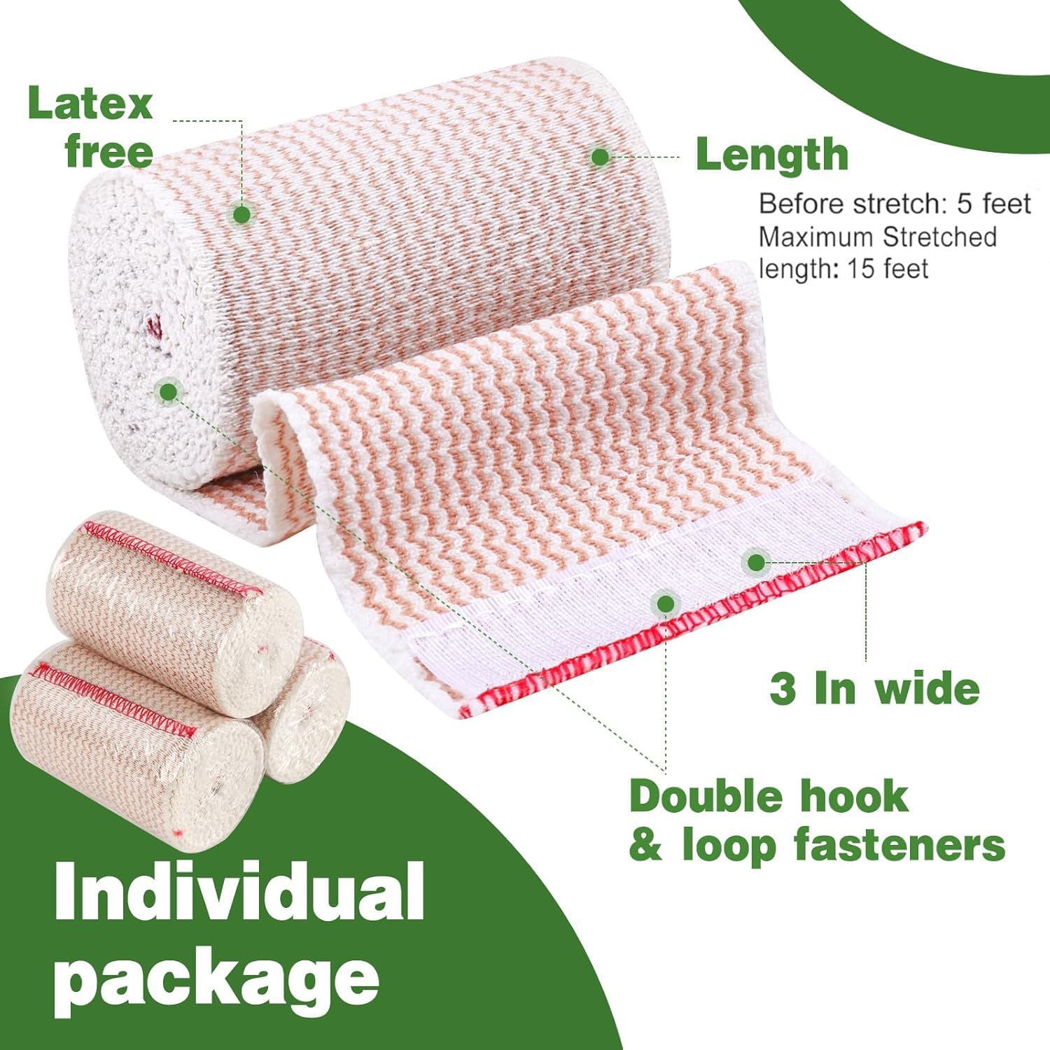 AZEN Premium 10 Pack Elastic Bandage Wrap 3 Inch, Compression Wrap Bandage for Legs, Ankle, Knee, Tummy, Body, Lymphedema Wraps for Legs, Latex-Free - Image 2