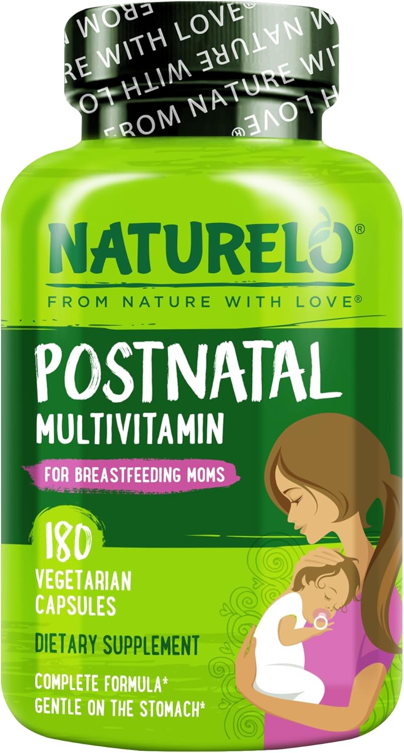 NATURELO Postnatal Multivitamin - Supplement for Breastfeeding Women - Plant-Based Vitamin D, Folate, Gentle Iron - for Nursing Mother, Baby - Post Natal Lactation Support 180 Capsules