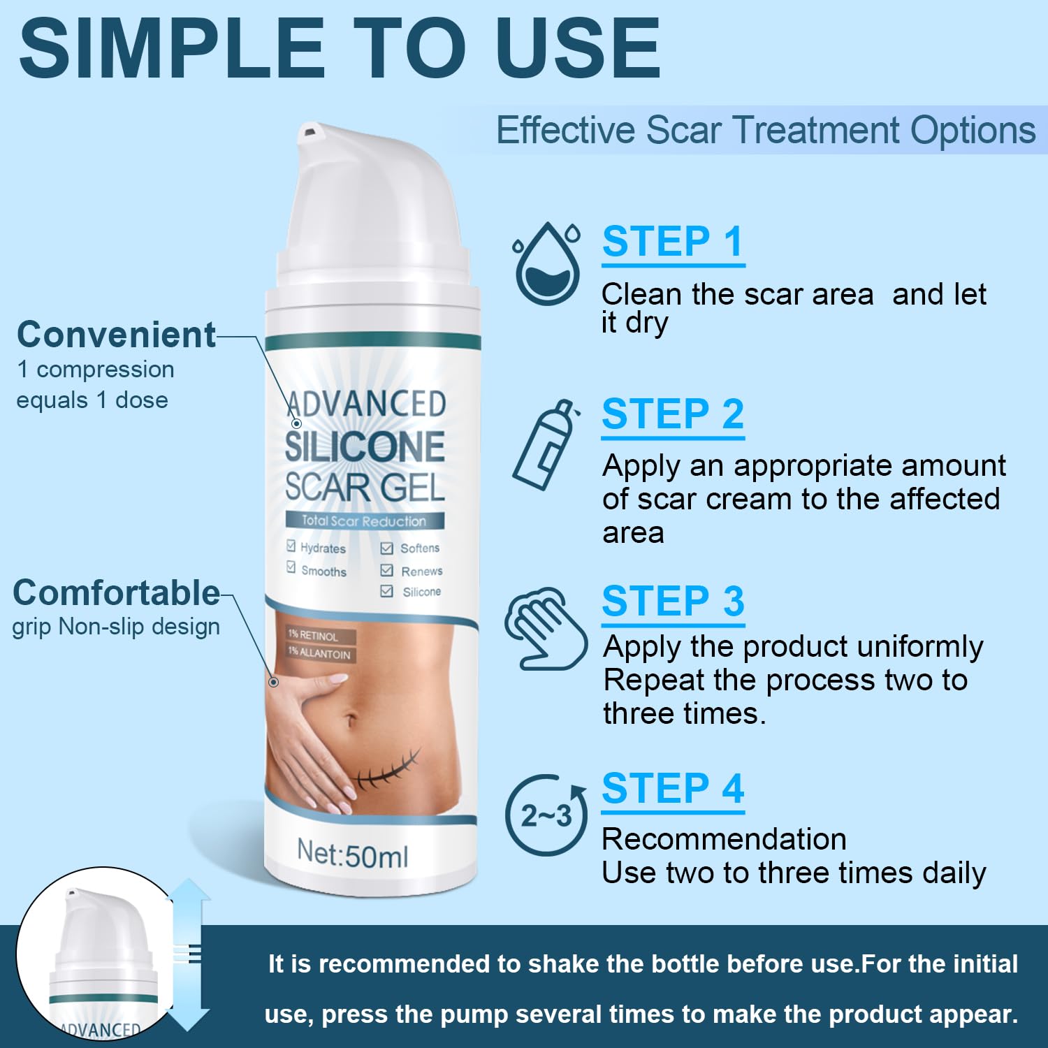 Mitgary Advanced Scar Gel, Silicone Scar Gel, Treats Old and New Scars, Reduces the Appearance of Scars from, Body, Face, Stretch Marks, Surgical Scar, Keloids, Acne, Burns and More, 50g (1.7 Oz) - Image 5