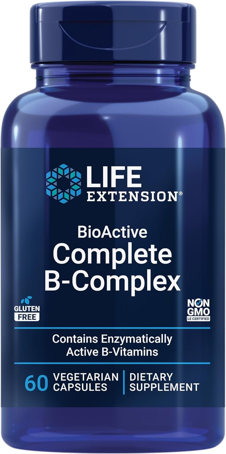 Life Extension BioActive Complete B-Complex, Heart, Brain and Nerve Support, Healthy Energy, Metabolism, Complete B Complex, 60 Vegetarian Capsules | Complete B Complex for Heart, Brain & Nerve Support with Healthy Energy & Metabolism in Vegetarian Capsules
