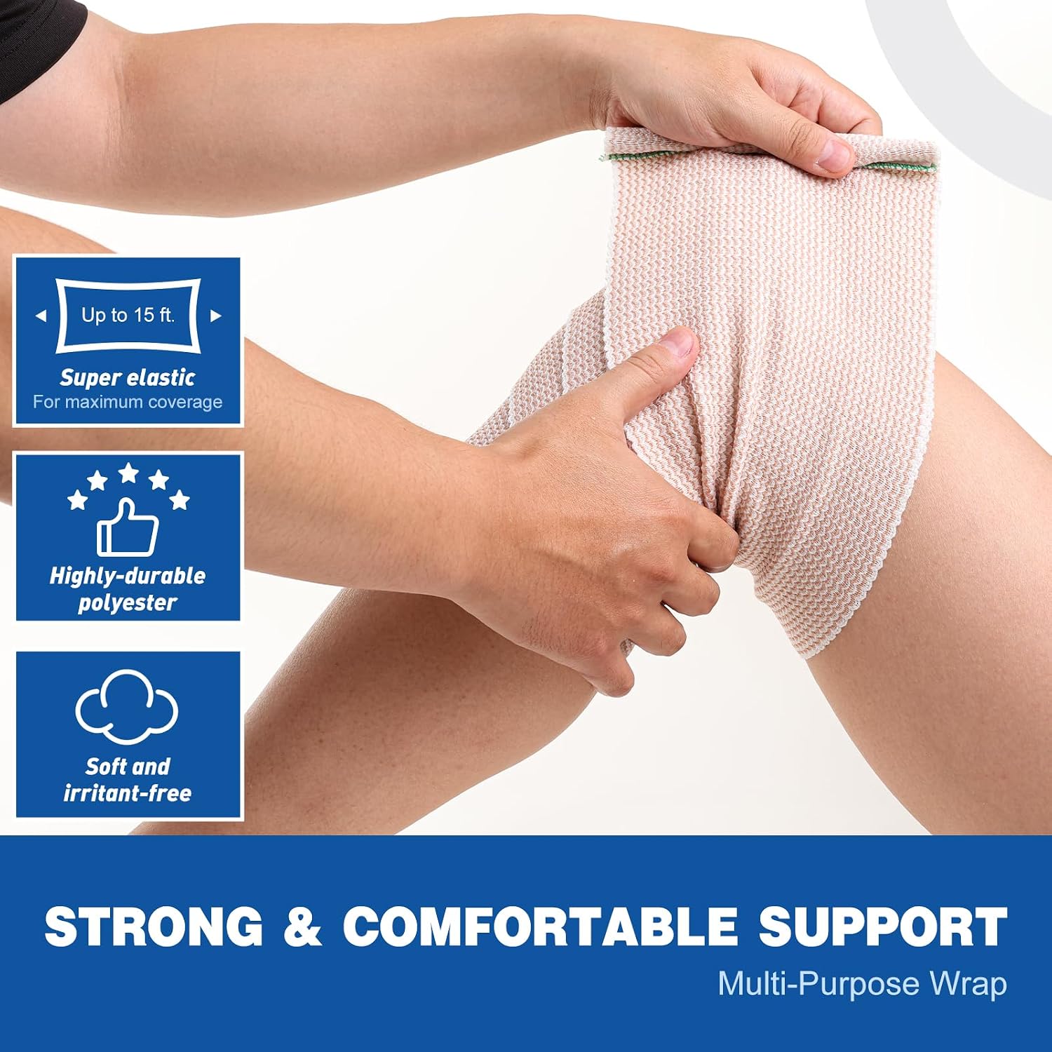 AZEN Premium 2 Pack Elastic Bandage Wrap 6 Inch, Compression Wrap Bandage for Legs, Ankle, Knee, Tummy, Body, Latex-Free, Lymphedema Wraps for Legs - Image 3