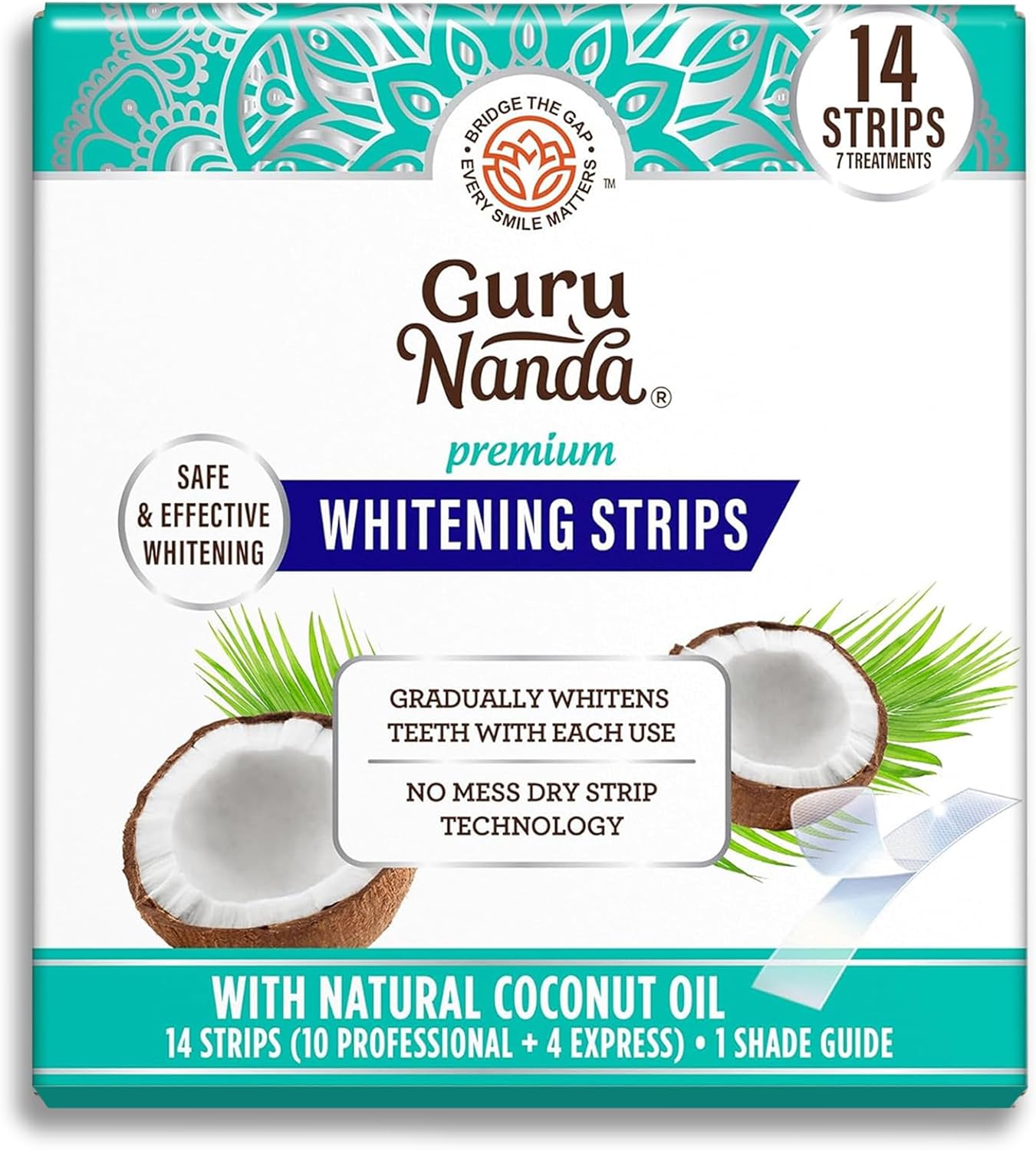 GuruNanda Teeth Whitening Strips Kit - 7-Day Treatment with Non-Slip, Dry Strip Technology - Whitening Designed with Care for a Brighter Smile