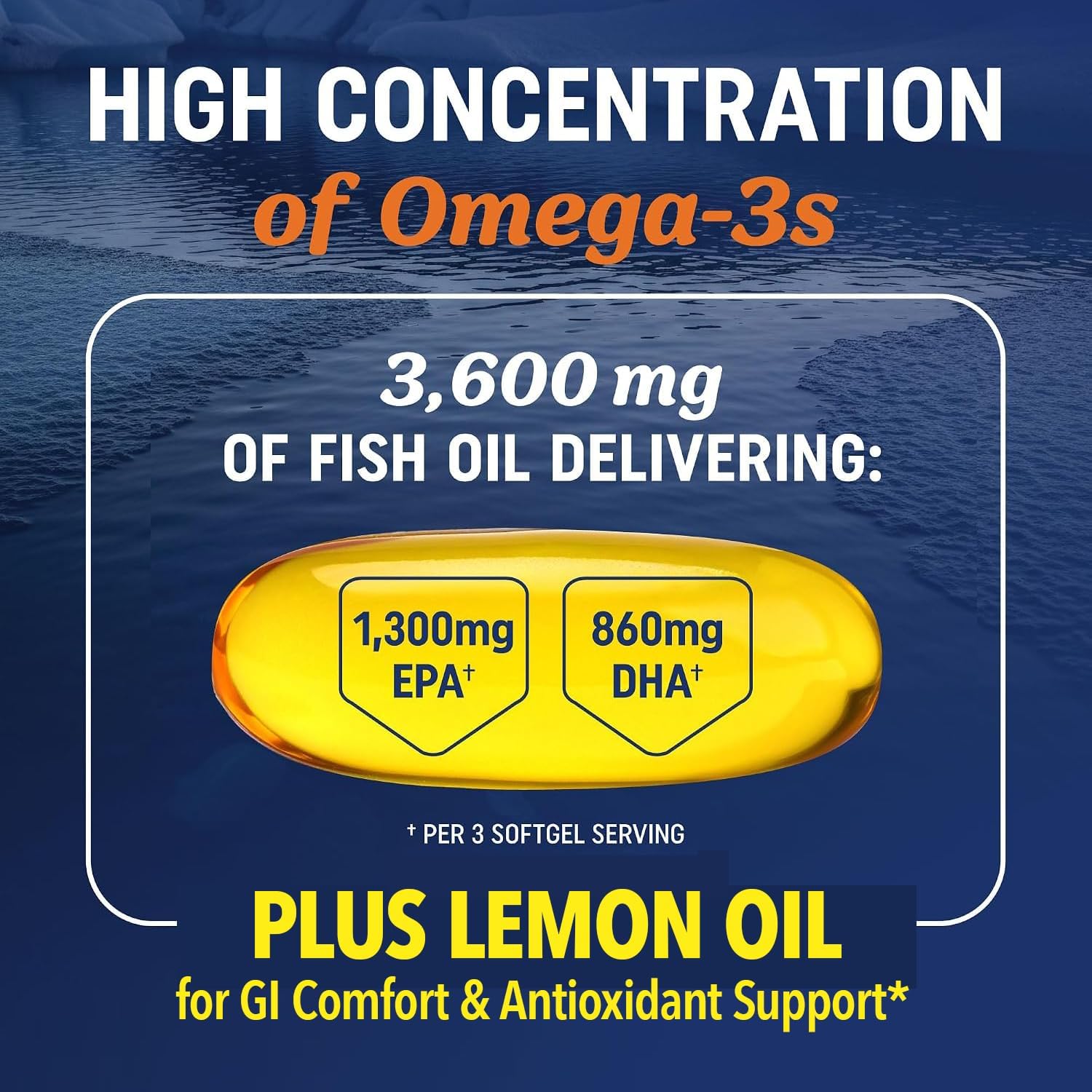 Triple Strength Omega 3 Fish Oil 3600 mg, EPA & DHA, Omega-3 with Lemon Oil | 1300mg EPA + 860mg DHA, Doctor-Formulated, Best Essential Fatty Acids, Premium Wild Caught & Burpless Fish Oil, 120 Softgels - Image 2