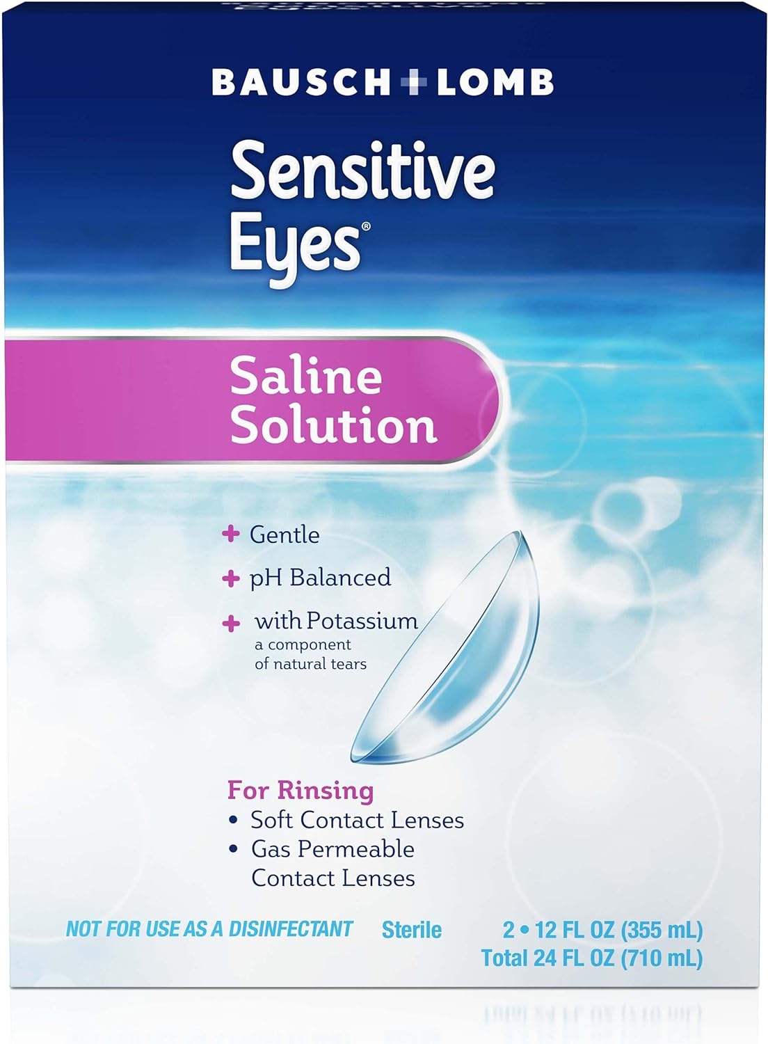 Bausch + Lomb Sensitive Eyes Saline Solution, Gentle Daily Rinse for Soft & Gas Permeable Contact Lenses, with Potassium, 12 Fl Oz (Pack of 2) - Image 6