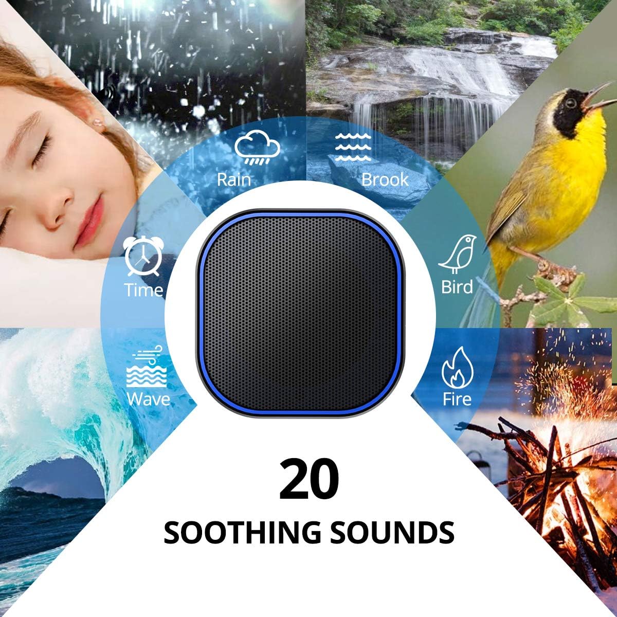 Magicteam Sound White Noise Machine with 20 Non Looping Natural Soothing Sounds and Memory Function 32 Levels of Volume Powered by AC or USB and Sleep Sound Timer Therapy for Baby Kids Adults - Image 2