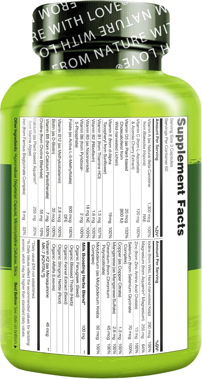NATURELO Postnatal Multivitamin - Supplement for Breastfeeding Women - Plant-Based Vitamin D, Folate, Gentle Iron - for Nursing Mother, Baby - Post Natal Lactation Support 180 Capsules - Image 3