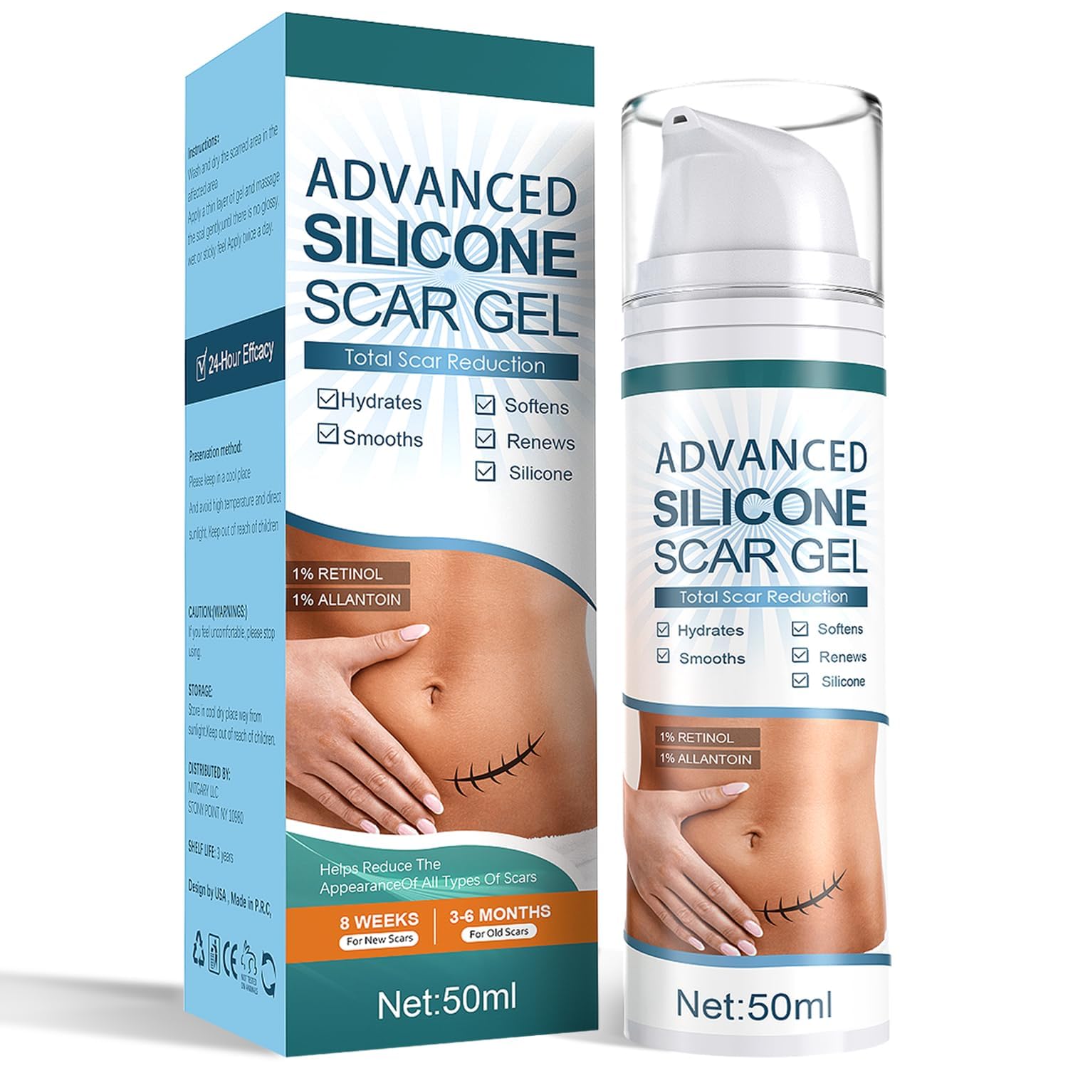 Mitgary Advanced Scar Gel, Silicone Scar Gel, Treats Old and New Scars, Reduces the Appearance of Scars from, Body, Face, Stretch Marks, Surgical Scar, Keloids, Acne, Burns and More, 50g (1.7 Oz)