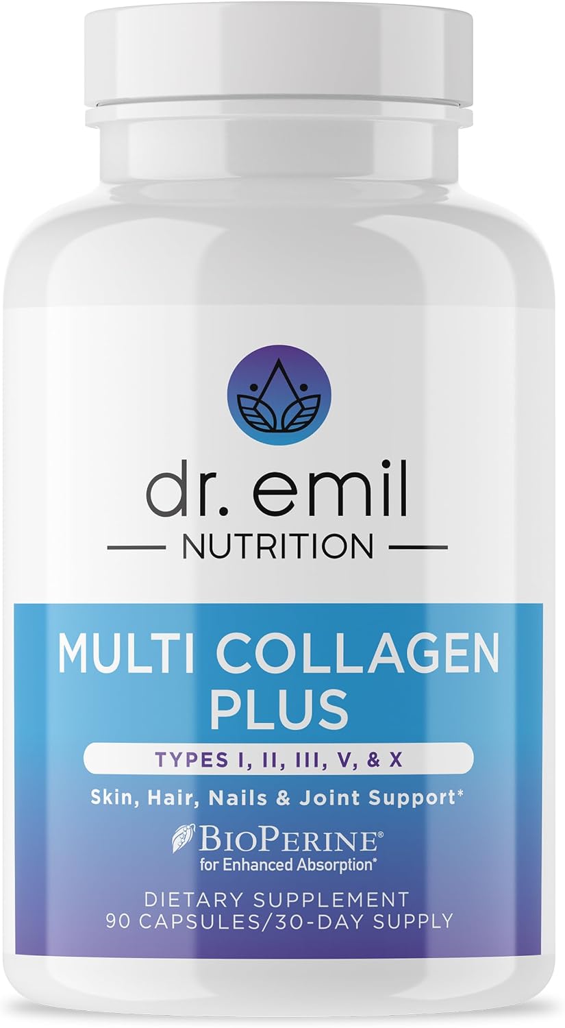 Dr. Emil Nutrition Multi Collagen - Hydrolyzed Collagen Supplement - Types I, II, III, V & X - Hair, Skin, Nails & Joint Support - Non-GMO & Gluten-Free - 90 Capsules