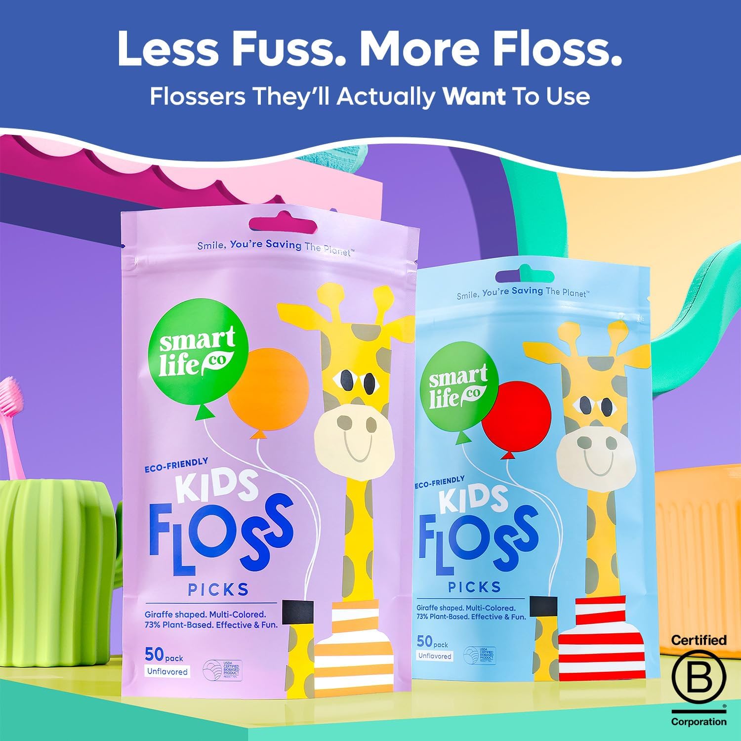 SmartLifeco Eco-Friendly Kids Flossers (200ct) - Dental Floss Picks for Children Made with Straw Wheat, Fluoride & PFA Free, Toothpick Flossing Sticks for Toddler Teeth, No Shred Thread, Unflavored - Image 5