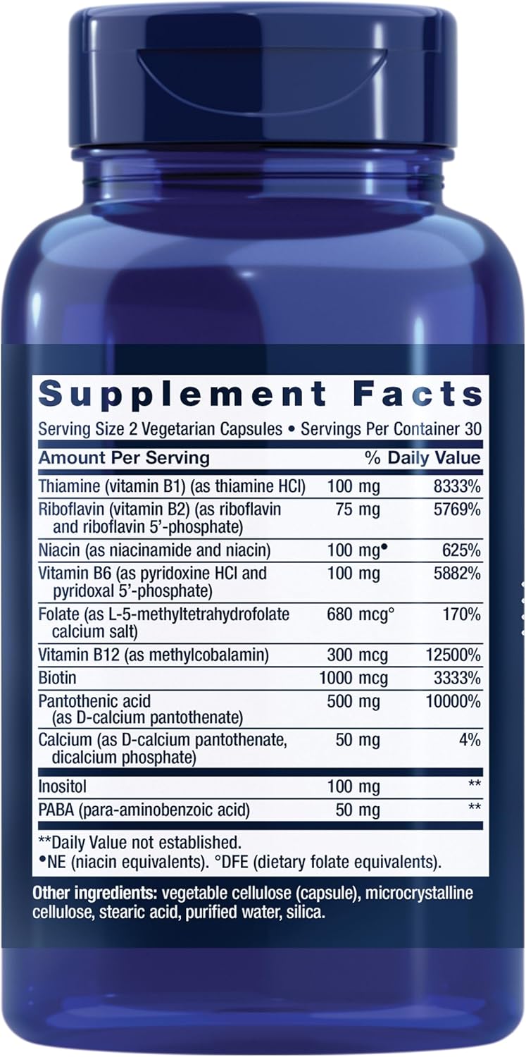 Life Extension BioActive Complete B-Complex, Heart, Brain and Nerve Support, Healthy Energy, Metabolism, Complete B Complex, 60 Vegetarian Capsules | Complete B Complex for Heart, Brain & Nerve Support with Healthy Energy & Metabolism in Vegetarian Capsules - Image 2