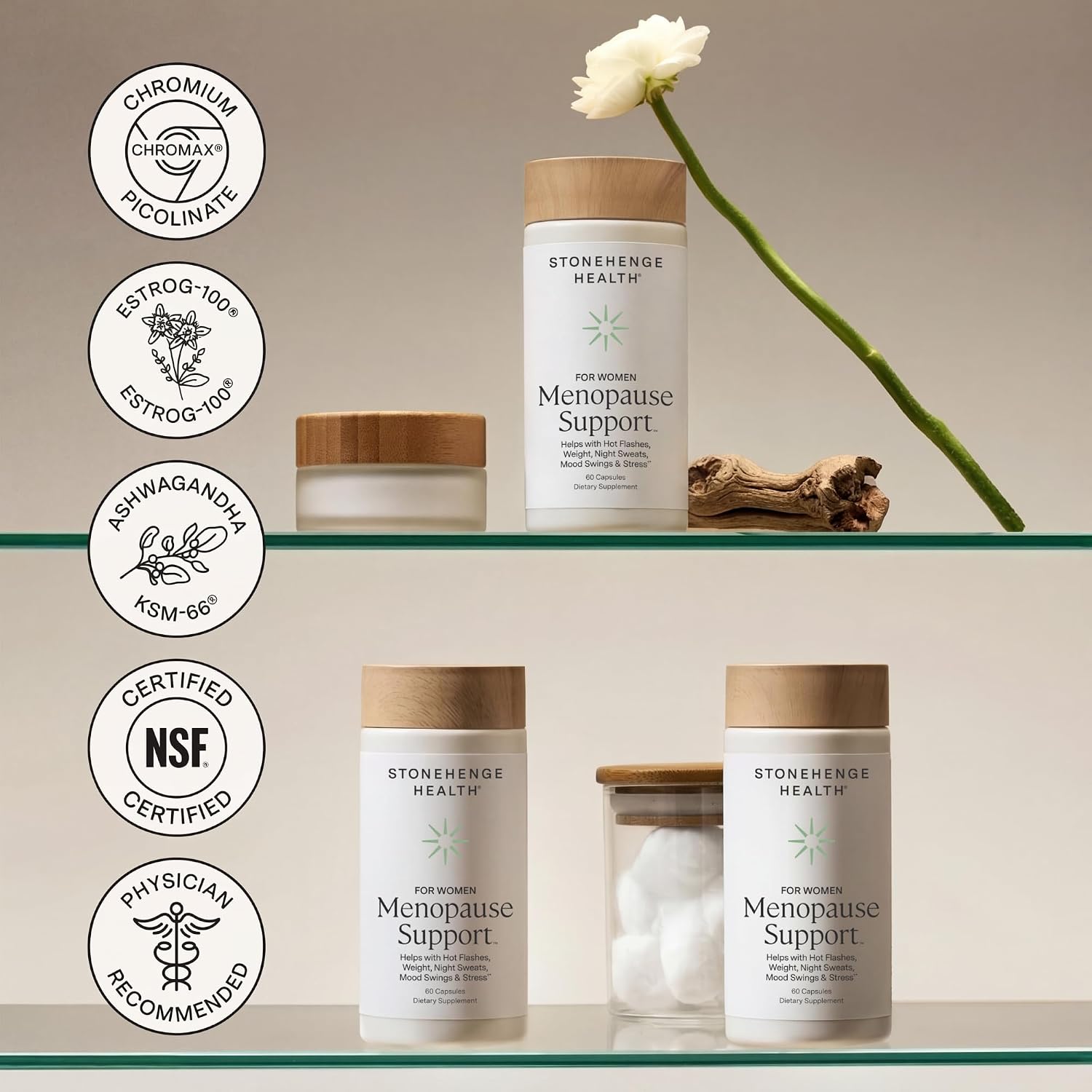 Stonehenge Health Menopause Support™ | Mood, Energy, Stress, Hot Flashes | Menopause Supplements for Women Perimenopause Hot Flashes Night Sweats Mood Sleep Stress KSM-66 Ashwagandha DIM Black Cohosh - Image 8