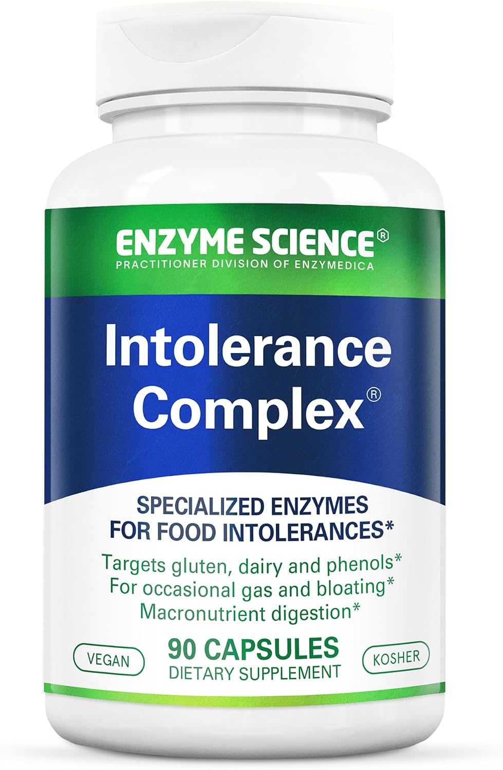 Enzyme Science Intolerance Complex - Digestive Enzyme Supplement for Women & Men, Enzymes for Digestion, Gut Health & Food Intolerances, Targets Gluten & Lactose, Helps Gas & Bloating, Vegan - 90 Caps