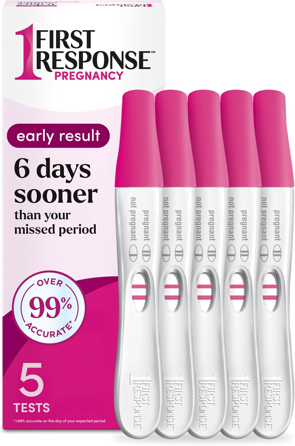 First Response Early Result Pregnancy Test, 5 Count Pack of 1 | Test As Early As 6 Days*, Over 99% Accurate*, Early Pregnancy Detection, Answers In 3 Minutes