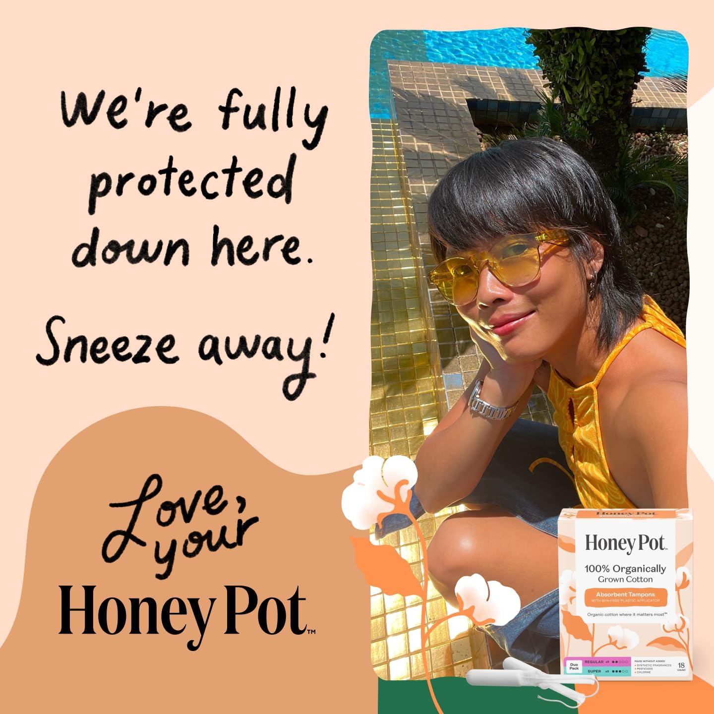 The Honey Pot Company - 100% Organic Cotton Tampons - Super Absorbency | Multipack - Tampons w/BPA Free Plastic Applicator - Unscented - Without Fragrances or Chlorine - Feminine Care - 54ct - Image 8