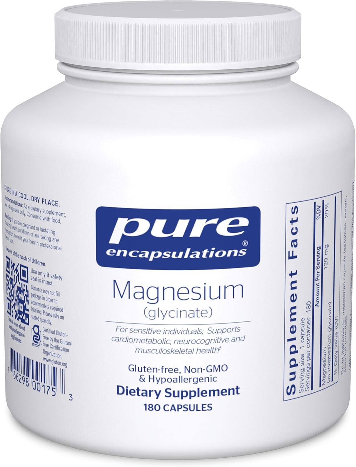Pure Encapsulations Magnesium (Glycinate) - Supplement to Support Stress Relief, Sleep, Heart Health, Nerves, Muscles, and Metabolism* - with Magnesium Glycinate - 180 Capsules | Supplement to Support Stress Relief, Sleep, Heart Health, Nerves, Muscles, and Metabolism*, with Magnesium Glycinate