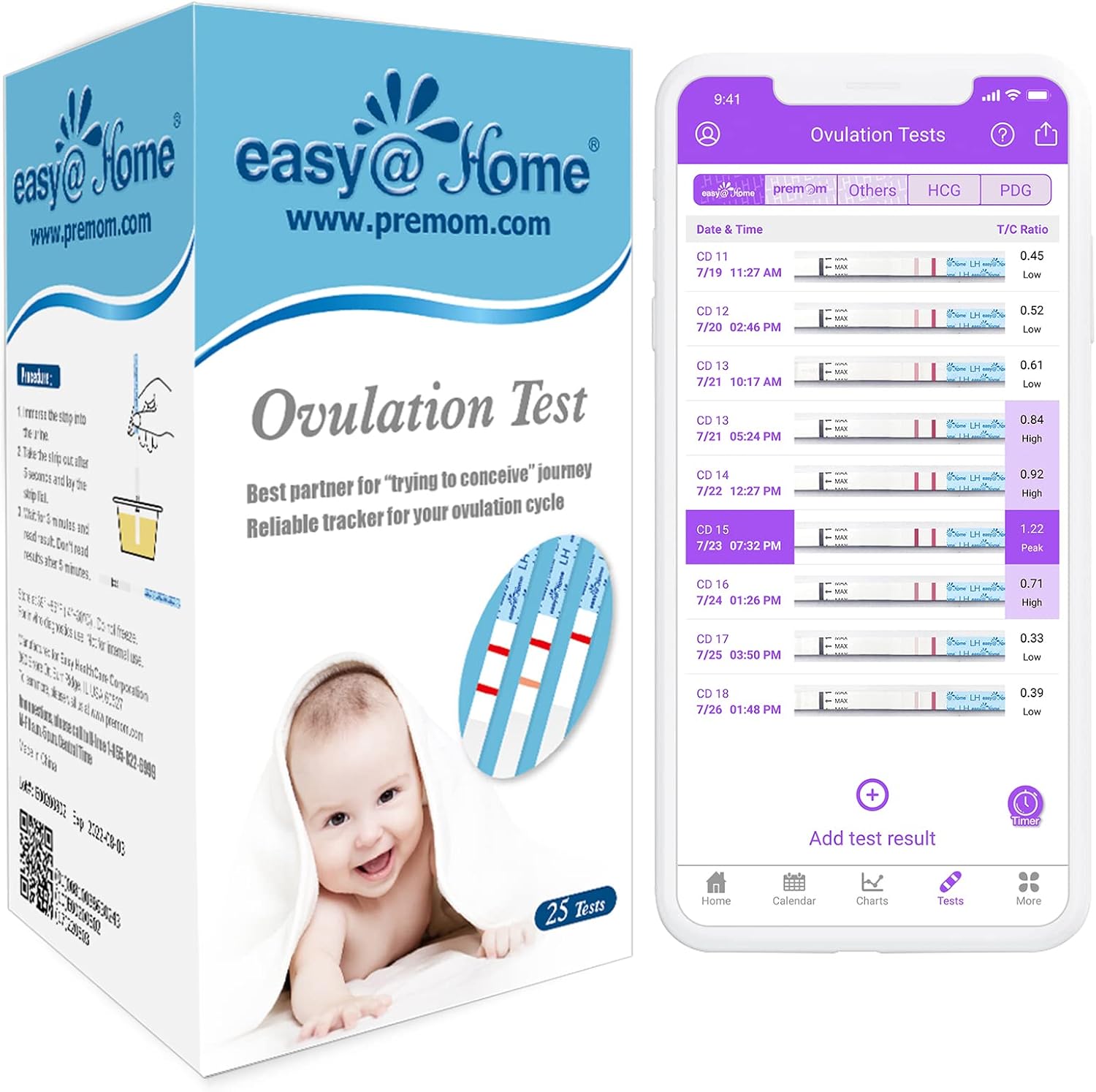 Easy@Home Ovulation Test Strips, 25 Pack Fertility Tests | Ovulation Predictor Kit, Powered by Premom Ovulation Predictor iOS and Android App, 25 LH Strips - Image 9