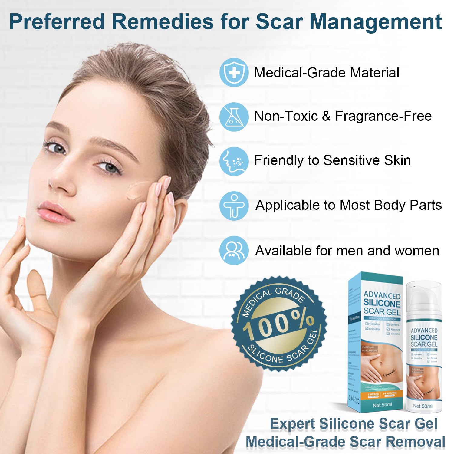 Mitgary Advanced Scar Gel, Silicone Scar Gel, Treats Old and New Scars, Reduces the Appearance of Scars from, Body, Face, Stretch Marks, Surgical Scar, Keloids, Acne, Burns and More, 50g (1.7 Oz) - Image 2