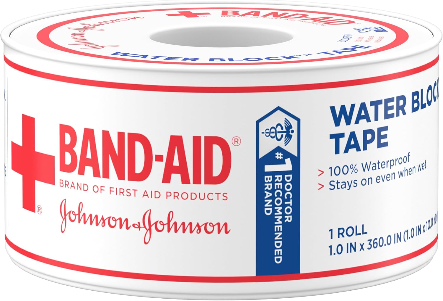 BAND-AID Brand of First Aid Products Water Block Tape, 1 in x 10 yd, 1 Roll | Self-Adhesive Bandage Tape, Durable Protection for First Aid, 100% Waterproof Wound Care for Minor Cuts, Scrapes & Burns - Image 2