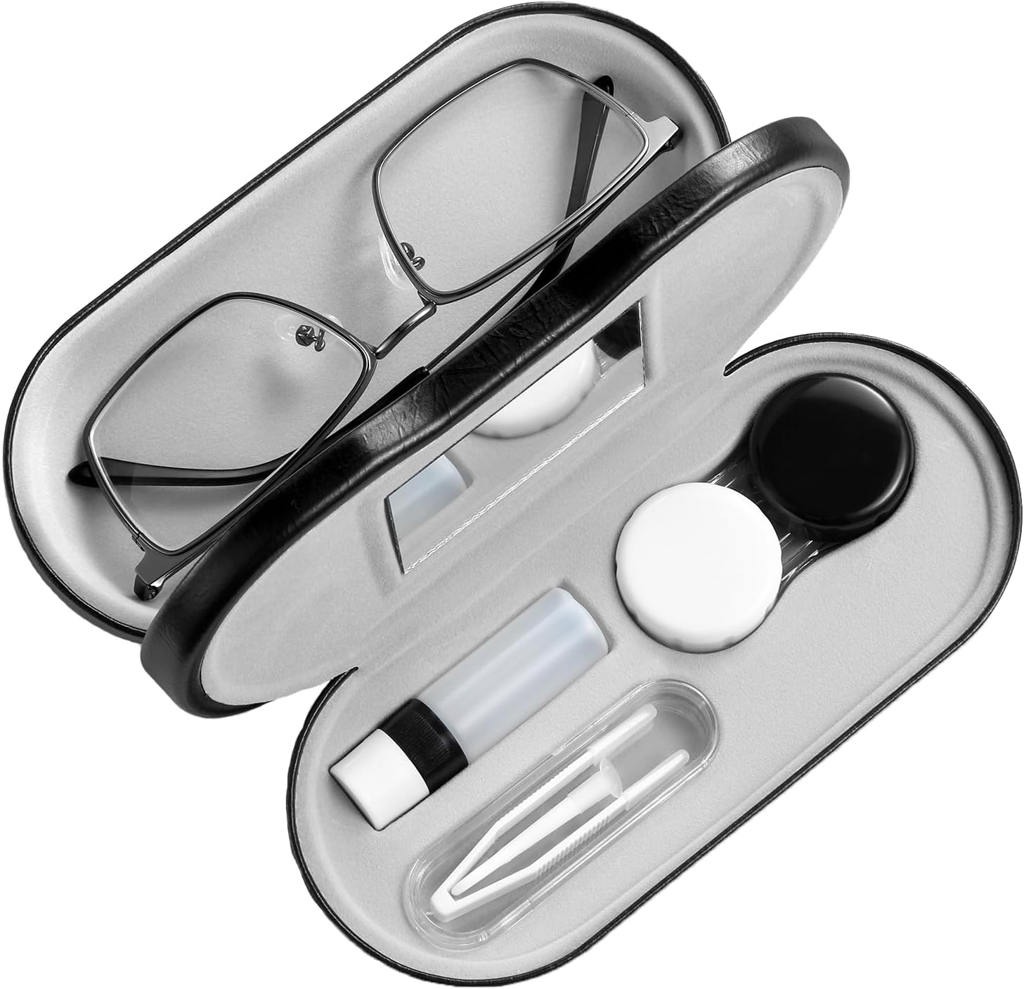 AITIME 2 in 1 Contact Lens and Glasses Case Combo,Contact Travel Case Kit | Double Sided Eye Contact Case with Remover Tool,Storage Organizer Accessories,Cute Eyeglasses Case with Contact Holder