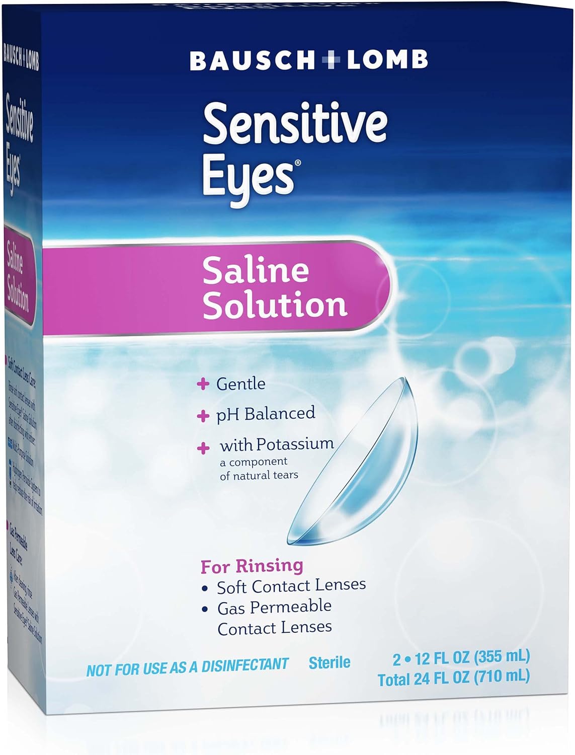 Bausch + Lomb Sensitive Eyes Saline Solution, Gentle Daily Rinse for Soft & Gas Permeable Contact Lenses, with Potassium, 12 Fl Oz (Pack of 2) - Image 4
