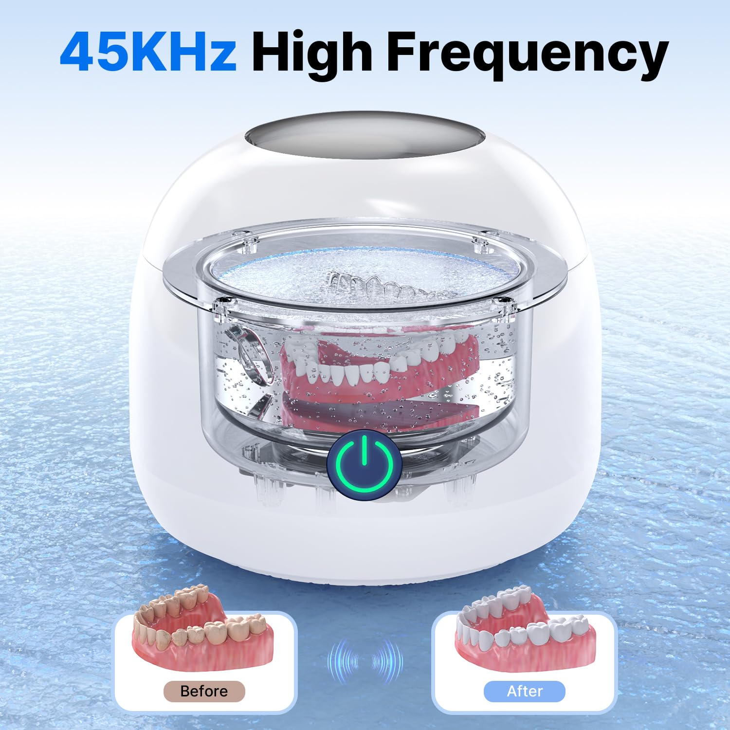 CXRUY Ultrasonic Retainer Cleaner - UV Dental Cleaning Pod Night Guard Cleaner for Dentures, Aligner, Braces, Toothbrush Heads, Jewelry (White) - Image 3