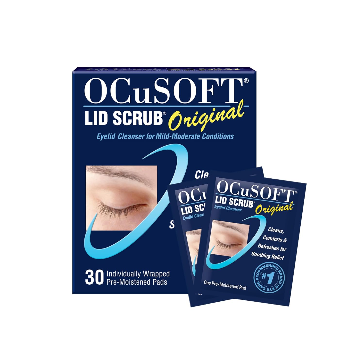 OCuSOFT Lid Scrub Original Eyelid Cleanser - Pre-Moistened Eyelid Wipes for Mild to Moderate Conditions - Eyelid Cleanser to Clean, Comfort & Soothe Irritated Eyelids - 30 Count | For Irritated Eyelids Associated with Blepharitis, Dry Eye, Meibomian Gland Dysfunction and Contact Lens Use
