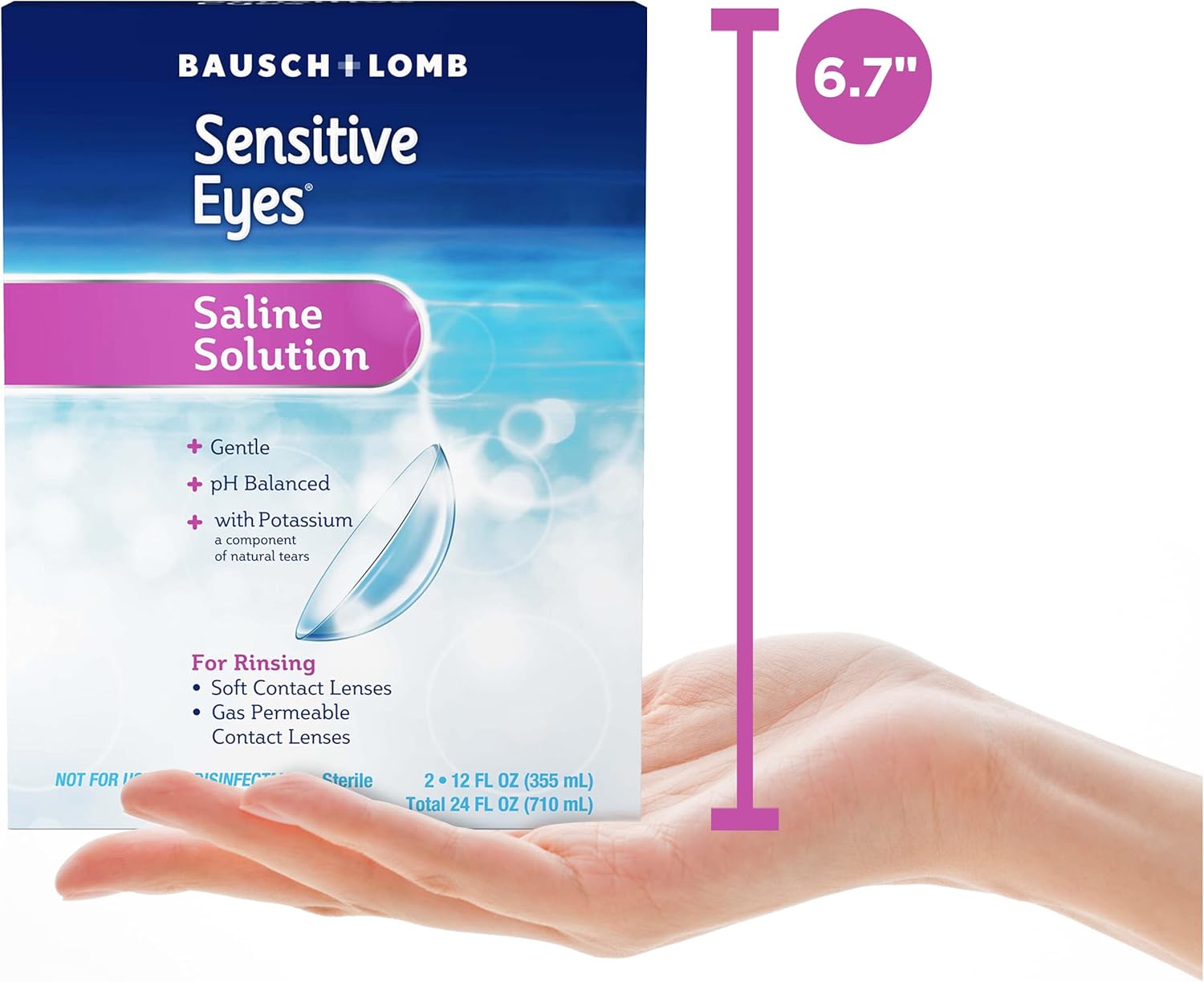 Bausch + Lomb Sensitive Eyes Saline Solution, Gentle Daily Rinse for Soft & Gas Permeable Contact Lenses, with Potassium, 12 Fl Oz (Pack of 2) - Image 10
