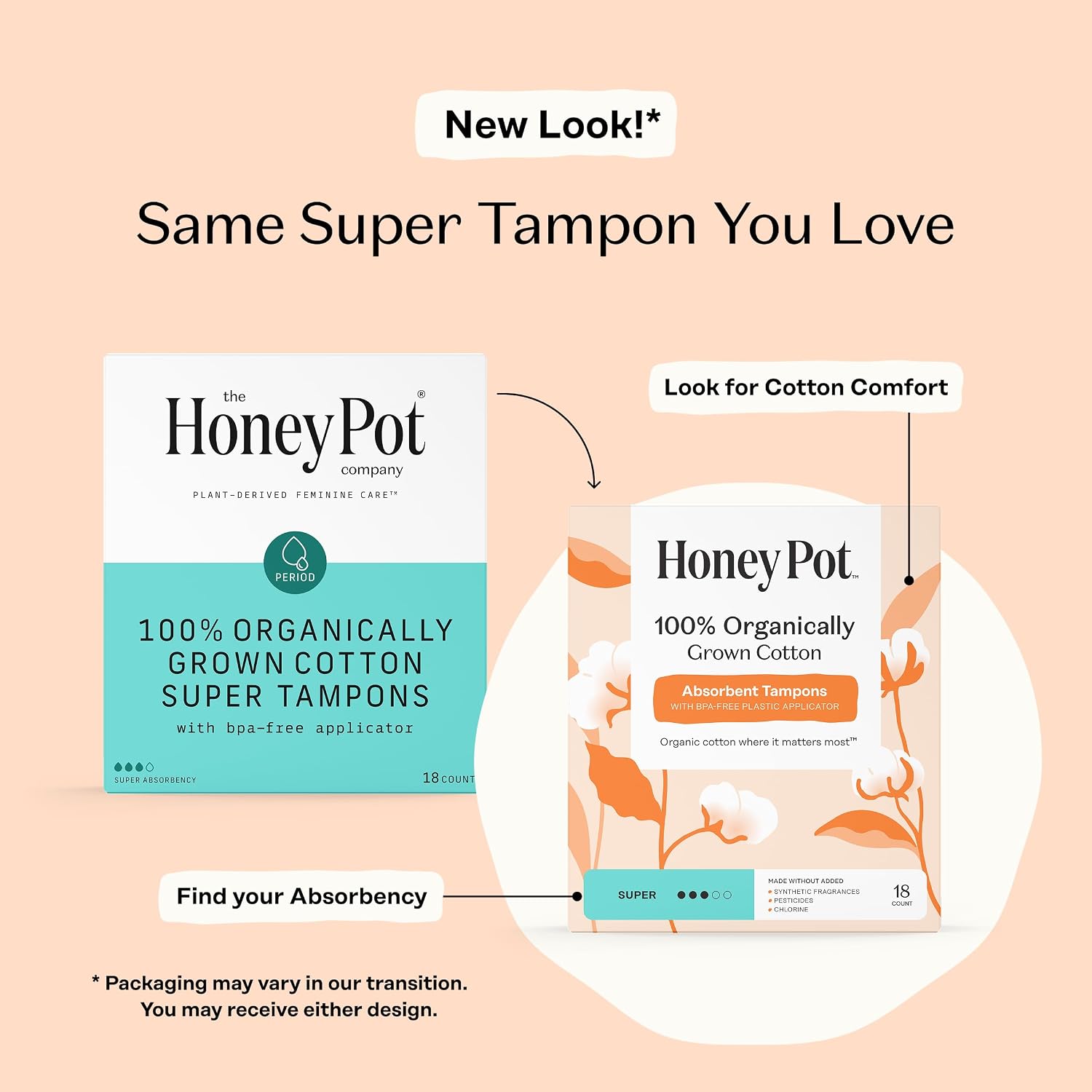 The Honey Pot Company - 100% Organic Cotton Tampons - Super Absorbency | Multipack - Tampons w/BPA Free Plastic Applicator - Unscented - Without Fragrances or Chlorine - Feminine Care - 54ct - Image 2